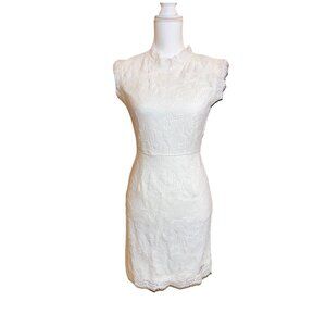 Lace Dress Sleeveless Textured Party Cocktail Lined Dress White Size Medium